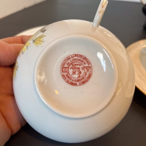 Limoges Three Teacups and Saucers, One Plate - Picture 13 of 14